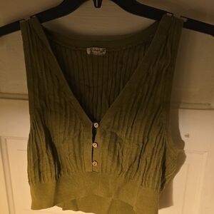 Sleeveless Knit Button-Front Top in Olive Green